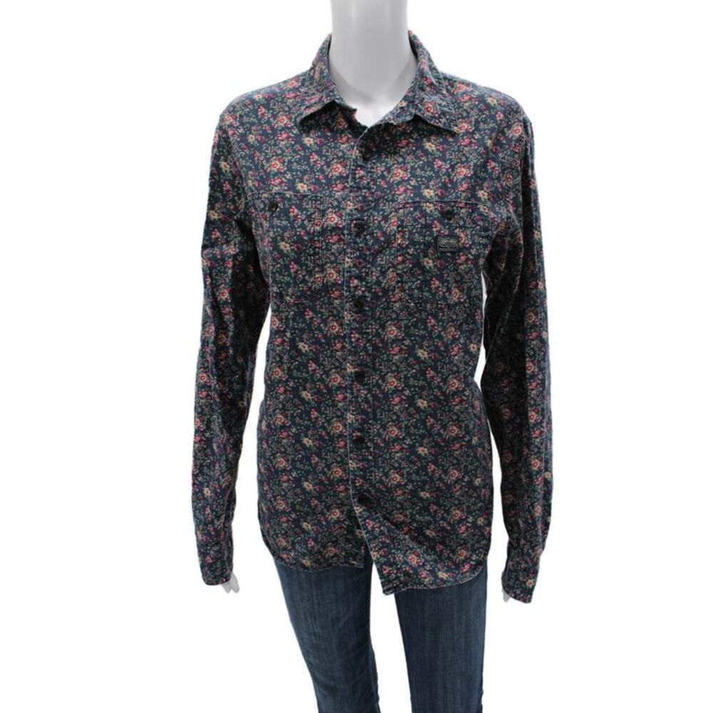 Denim & Supply Ralph Lauren Men Floral Collared Button Up Dark Blue Size M